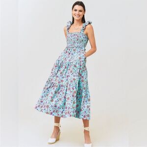 SEA Britta smocked paisley print midi dress size medium